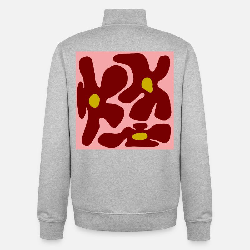 Fleurs rouges : design organique - V2 - Sweat zippé unisexe en coton bio Stanley/Stella - gris chiné