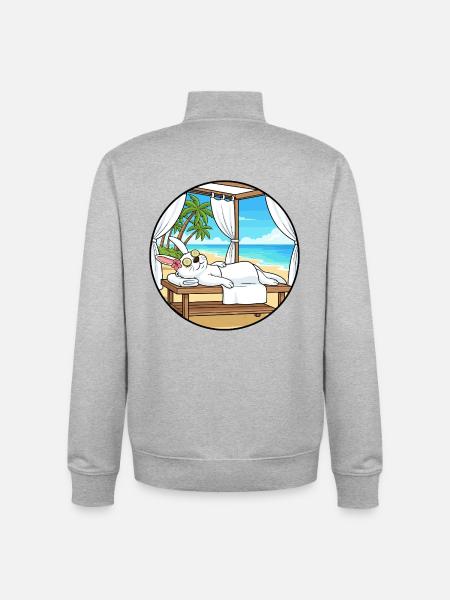 Beach Spa Rabbit Bunny Relaxing Art - Unisex Organic Zip Sweatshirt by Stanley/Stella - heather grey