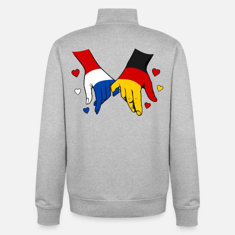 Drapeau Hollande-Allemagne se tenant la main - Sweat zippé unisexe en coton bio Stanley/Stella - gris chiné