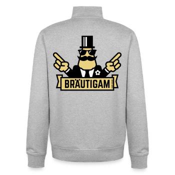 Groom Hand Show (Bachelor Party / Bachelor Party / 3C) - Unisex Organic Zip Sweatshirt by Stanley/Stella - heather grey - Back - AI Model Male 185 light (185cm)
