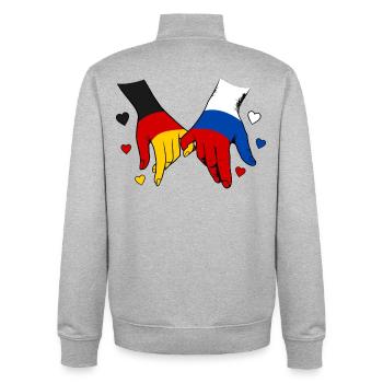 Deutschland Russland Flagge Händehalten  - Unisex Organic Zip Sweatshirt von Stanley/Stella - Grau meliert - Hinten - AI Model Male 185 light (185cm)