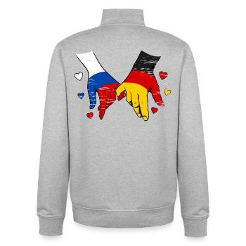 Drapeau russe-allemand se tenant la main - Sweat zippé unisexe en coton bio Stanley/Stella - gris chiné - Dos - AI Model Male 185 light (185cm)