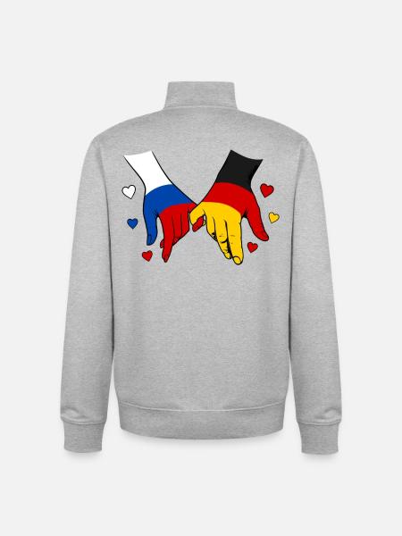 Russia Germany Flag Holding Hands - Unisex Organic Zip Sweatshirt by Stanley/Stella - heather grey