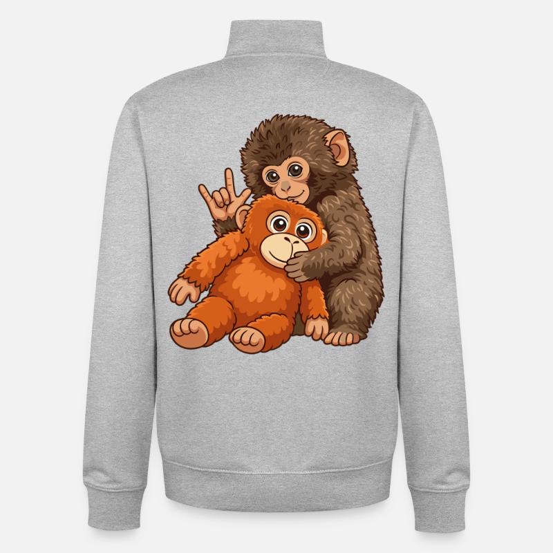 Monkey Punch Monkey Cute Gift - Unisex Organic Zip Sweatshirt by Stanley/Stella - heather grey