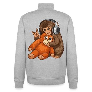 Monkey Punch Affe Musik hören  - Unisex Organic Zip Sweatshirt von Stanley/Stella - Grau meliert - Hinten - AI Model Male 185 light (185cm)