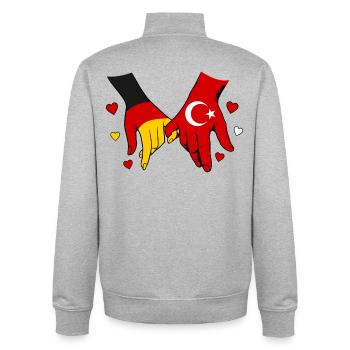 Allemagne : drapeaux turcs se tenant la main - Sweat zippé unisexe en coton bio Stanley/Stella - gris chiné - Dos - AI Model Male 185 light (185cm)