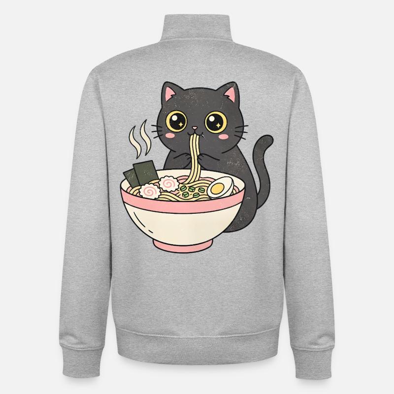Chat ramen mignon, chat câlin - Sweat zippé unisexe en coton bio Stanley/Stella - gris chiné