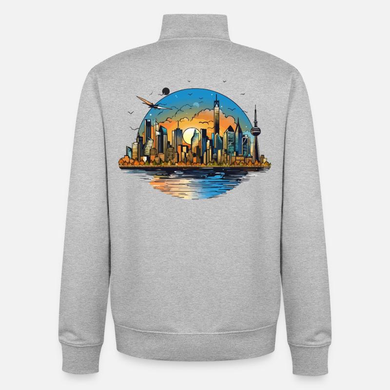 Sunset Skyline Reflection - Unisex Organic Zip Sweatshirt by Stanley/Stella - heather grey