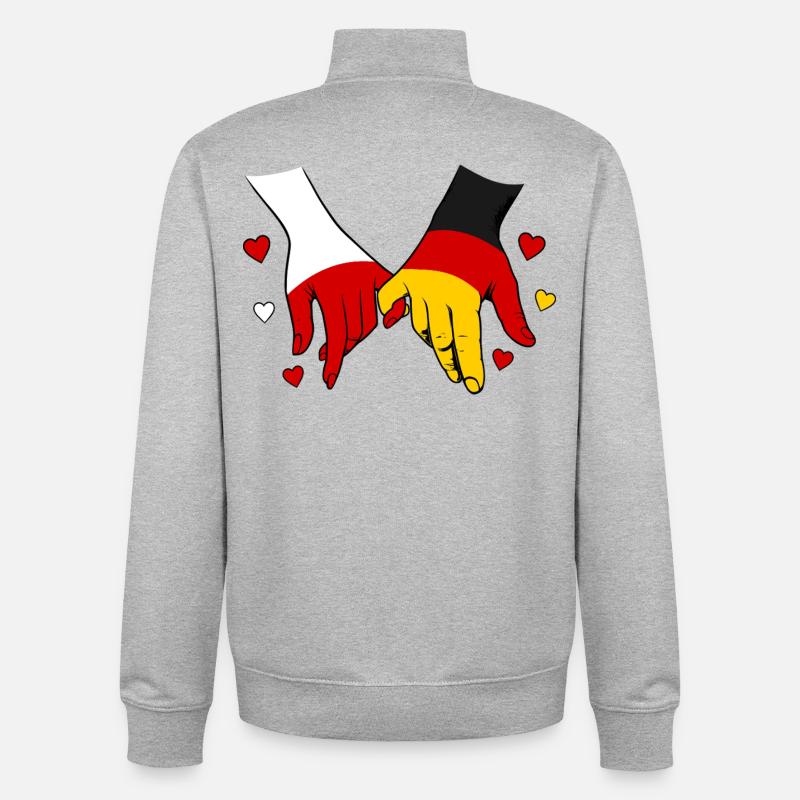 Pologne, Allemagne : drapeau main - Sweat zippé unisexe en coton bio Stanley/Stella - gris chiné