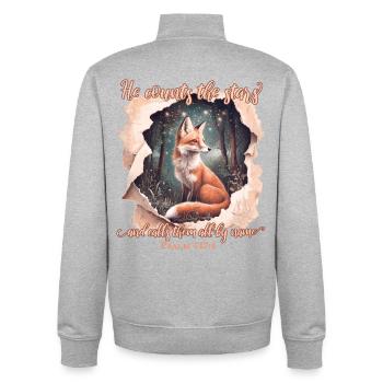 Fox Christian Bible Quote - Unisex Organic Zip Sweatshirt by Stanley/Stella - heather grey - Back - AI Model Male 185 light (185cm)