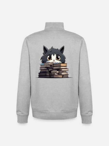 Kätzchen über Bücherstapel - Unisex Organic Zip Sweatshirt von Stanley/Stella - Grau meliert