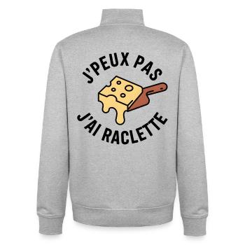 Raclette Coulée J'peux pas raclette - Sweat zippé unisexe en coton bio Stanley/Stella - gris chiné - Dos - AI Model Male 185 light (185cm)