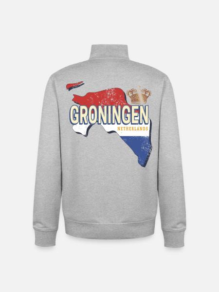 Groningen Netherlands Wall Map Holland Souvenir - Unisex Organic Zip Sweatshirt by Stanley/Stella - heather grey