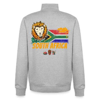 Souvenir du lion vintage sud-africain avec drapeau africain - Sweat zippé unisexe en coton bio Stanley/Stella - gris chiné - Dos - AI Model Male 185 light (185cm)
