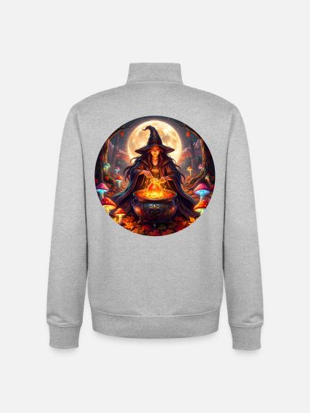 Moonlit Witch's Cauldron - Unisex Organic Zip Sweatshirt by Stanley/Stella - heather grey