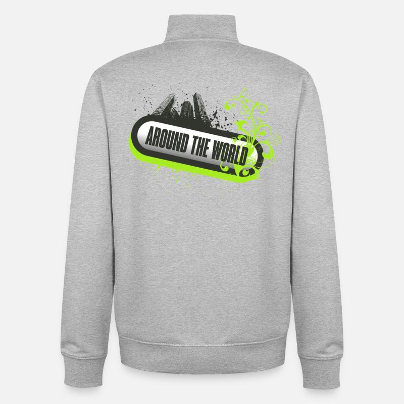 Around the World Floral Neon - Sweat zippé unisexe en coton bio Stanley/Stella - gris chiné