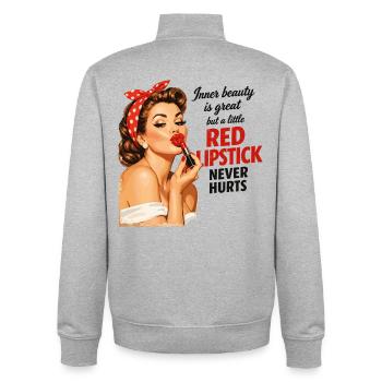 Pin-Up Girl Rétro Design : rouge à lèvres rouge - Sweat zippé unisexe en coton bio Stanley/Stella - gris chiné - Dos - AI Model Male 185 light (185cm)