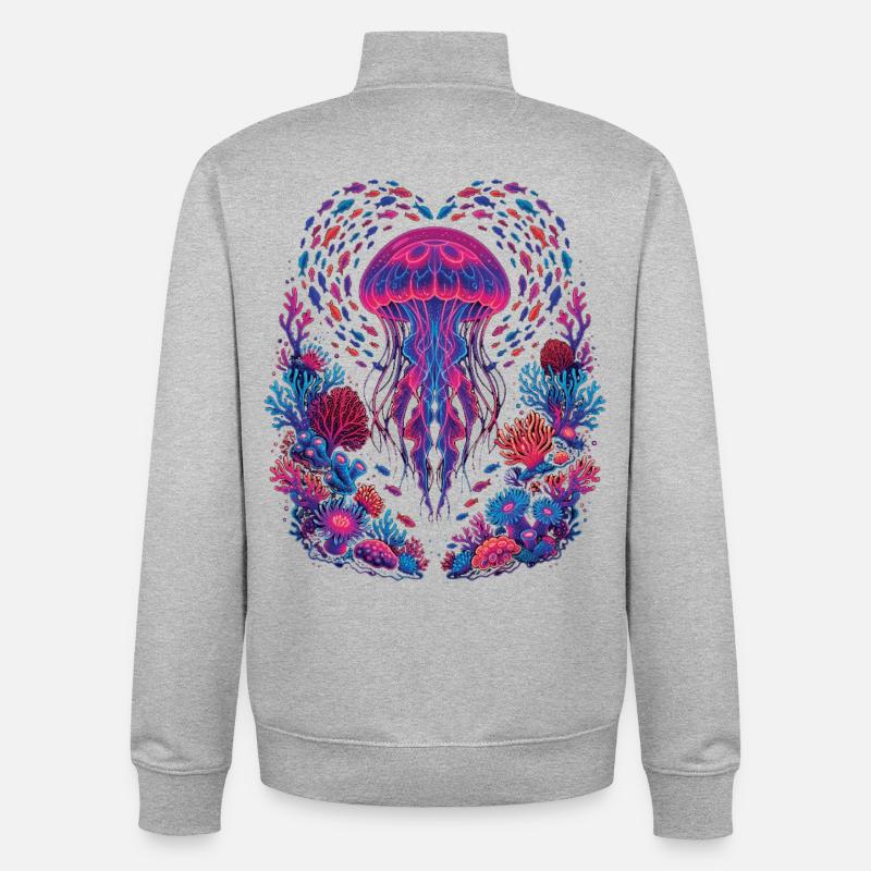 Océan Esthétique Rétro de Méduses - Sweat zippé unisexe en coton bio Stanley/Stella - gris chiné