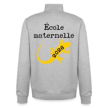 École Maternelle 2026 - Sweat zippé unisexe en coton bio Stanley/Stella - gris chiné - Dos - AI Model Male 185 light (185cm)
