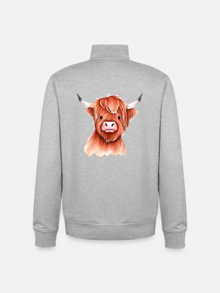 Highland Cattle Rind Illustration - Unisex Organic Zip Sweatshirt by Stanley/Stella - heather grey
