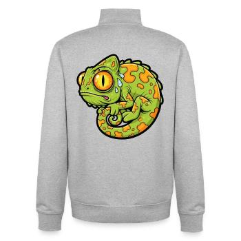Chameleon Stressed Funny Mascot Cartoon - Unisex Organic Zip Sweatshirt by Stanley/Stella - heather grey - Back - AI Model Male 185 light (185cm)