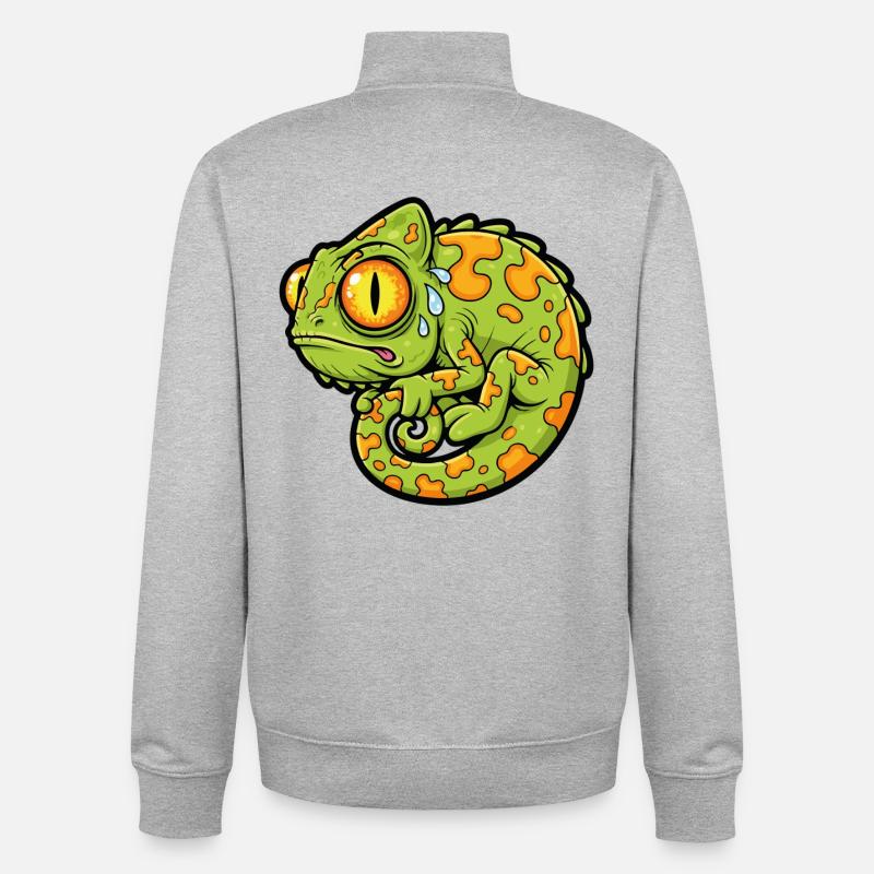 Caméléon Stressé Rigolo Mascotte Cartoon - Sweat zippé unisexe en coton bio Stanley/Stella - gris chiné