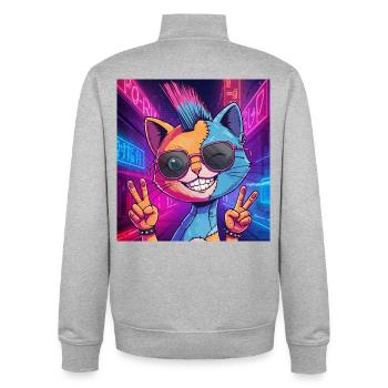 Frankensteen: Cyberpunk Kitty - Unisex Organic Zip Sweatshirt von Stanley/Stella - Grau meliert - Hinten - AI Model Male 185 light (185cm)
