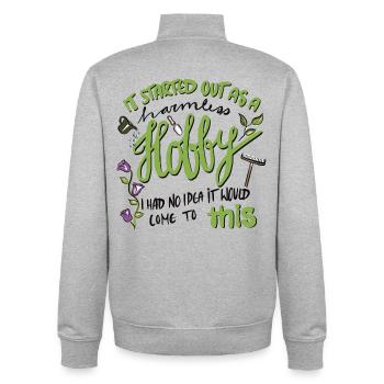 Passionné de jardinage - dessiné à la main - Sweat zippé unisexe en coton bio Stanley/Stella - gris chiné - Dos - AI Model Male 185 light (185cm)
