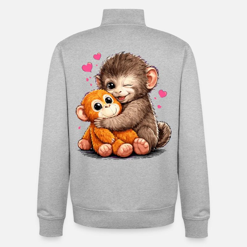 Affe Punch Lustig Geschenk Süß - Unisex Organic Zip Sweatshirt von Stanley/Stella - Grau meliert