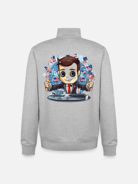 American Flags TechDJ Motif - Unisex Organic Zip Sweatshirt by Stanley/Stella - heather grey