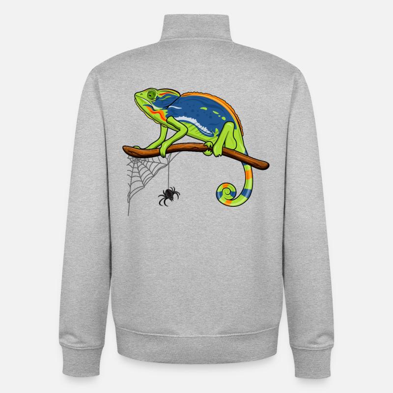 Chamäleon auf Ast mit Spinnennetz - Unisex Organic Zip Sweatshirt von Stanley/Stella - Grau meliert