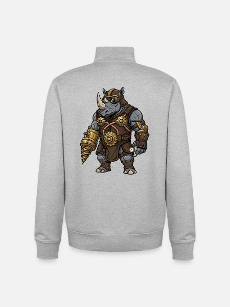 Rhinoceros Steampunk Drill Mechanic Armor - Unisex Organic Zip Sweatshirt by Stanley/Stella - heather grey