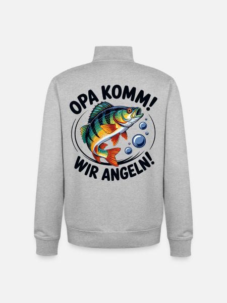 Opa kommt, wir angeln! - Unisex Organic Zip Sweatshirt von Stanley/Stella - Grau meliert
