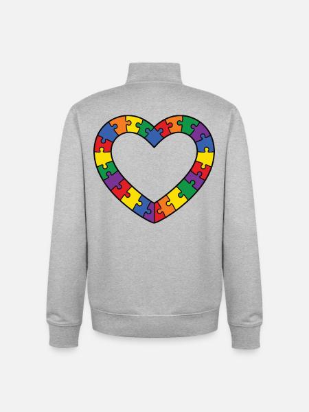 Autism Puzzle Heart Motif - Unisex Organic Zip Sweatshirt by Stanley/Stella - heather grey