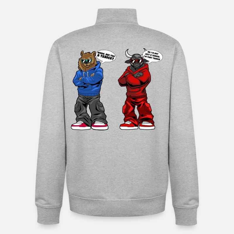 Bull Trader Duo - Sweat zippé unisexe en coton bio Stanley/Stella - gris chiné
