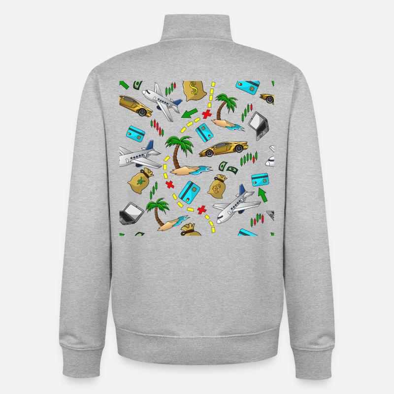 Schéma d’argent de voyage - Sweat zippé unisexe en coton bio Stanley/Stella - gris chiné