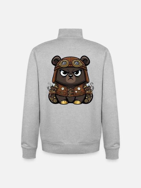 Bear Mechanic Steampunk Vest Gears - Unisex Organic Zip Sweatshirt by Stanley/Stella - heather grey