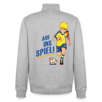 Teufelskicker Auf Ins Spiel Mit Moritz - Unisex Organic Zip Sweatshirt von Stanley/Stella - Grau meliert - Hinten - AI Model Male 185 light (185cm)