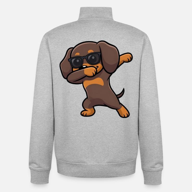 Dabbing Dackel alias Teckel - Sweat zippé unisexe en coton bio Stanley/Stella - gris chiné
