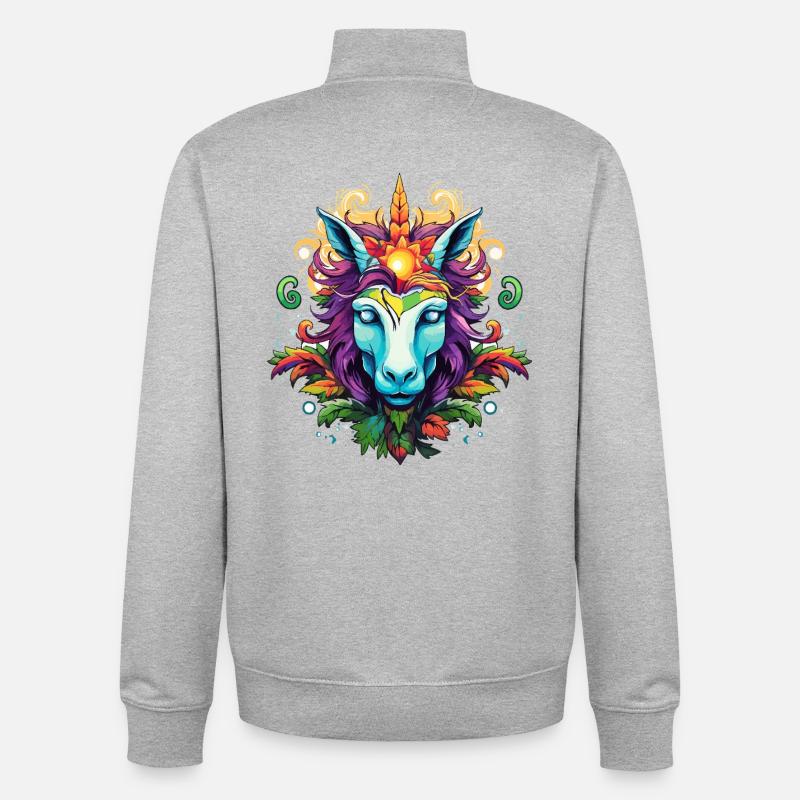 Buntes Einhornporträt mit Blattkrone - Unisex Organic Zip Sweatshirt von Stanley/Stella - Grau meliert