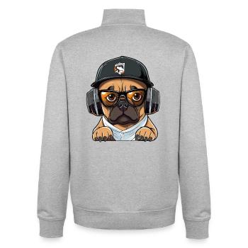 DJ chien avec casque - Sweat zippé unisexe en coton bio Stanley/Stella - gris chiné - Dos - AI Model Male 185 light (185cm)