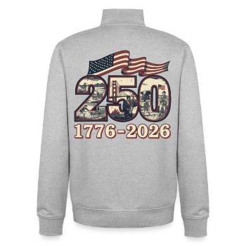 USA 250 Jahre Jubiläum 1776-2026 - Unisex Organic Zip Sweatshirt von Stanley/Stella - Grau meliert - Hinten - AI Model Male 185 light (185cm)