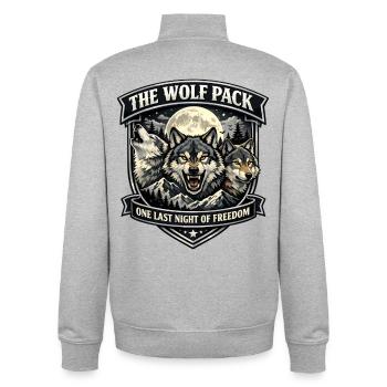 Wolfpack JGA : Emblème de la dernière nuit de la liberté - Sweat zippé unisexe en coton bio Stanley/Stella - gris chiné - Dos - AI Model Male 185 light (185cm)