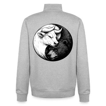 Börse Yin Yang: Bulle & Bär Design für Aktionäre - Unisex Organic Zip Sweatshirt von Stanley/Stella - Grau meliert - Hinten - AI Model Male 185 light (185cm)