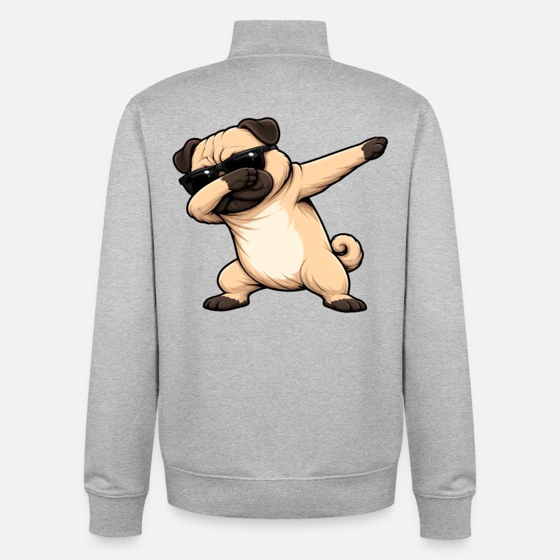 Dabbing Carlin - Sweat zippé unisexe en coton bio Stanley/Stella - gris chiné