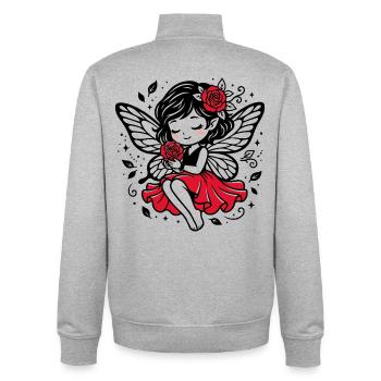 Rose Wings Fairy in Red Dress - Unisex Organic Zip Sweatshirt by Stanley/Stella - heather grey - Back - AI Model Male 185 light (185cm)