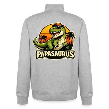 Déclaration sur Papasaurus Retro Dino pour la fête des pères - Sweat zippé unisexe en coton bio Stanley/Stella - gris chiné - Dos - AI Model Male 185 light (185cm)