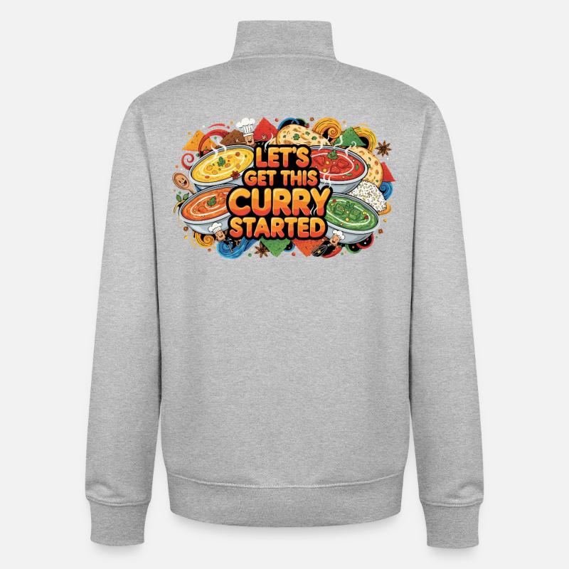 On commence Curry - Sweat zippé unisexe en coton bio Stanley/Stella - gris chiné