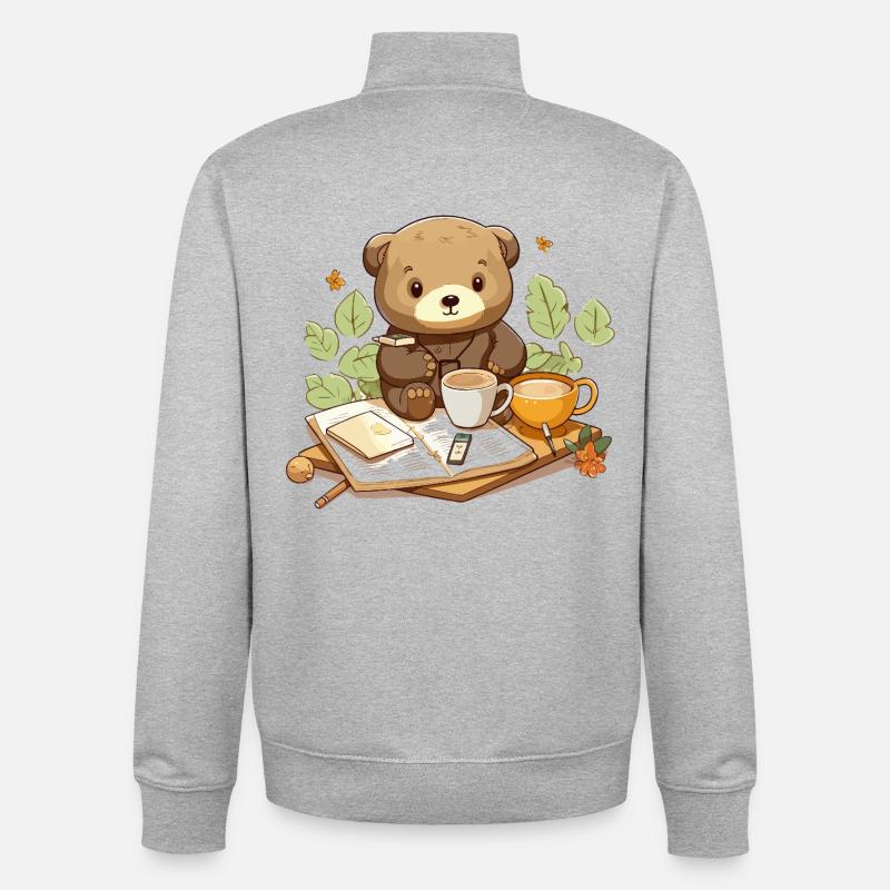 Kuschelbär beim Lesen mit Kaffee - Unisex Organic Zip Sweatshirt von Stanley/Stella - Grau meliert