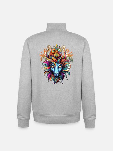 Farbiger Löwenkopf Vulkanzauber - Unisex Organic Zip Sweatshirt von Stanley/Stella - Grau meliert